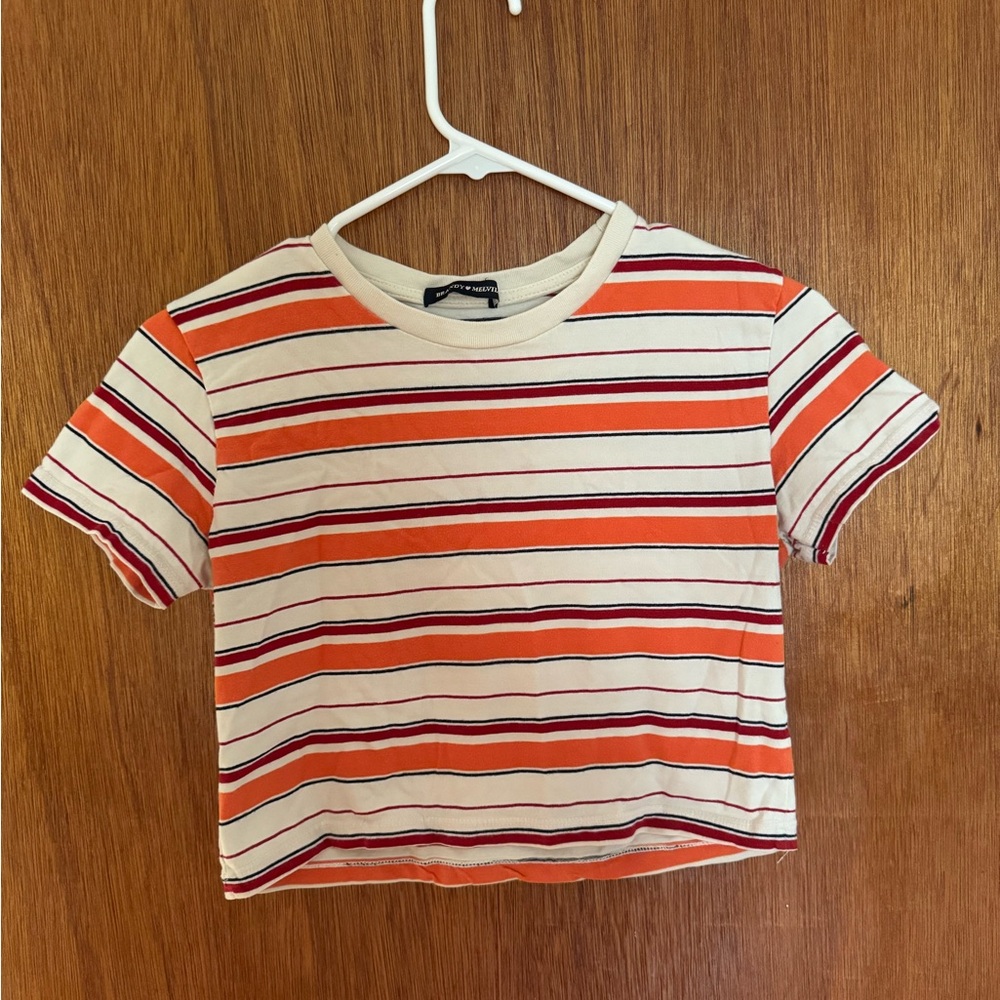 Brandy Melville Cropped Striped Boxy Tee Short